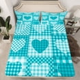 thumbnail image 2 of Feelyou Kawaii Love Heart Full Size Sheets for Child, Romantic Cartoon Bed Sheets, Cyan Patchwork Plaid Sheet Sets, Microfiber Bedroom Decor, 4pcs, 2 of 7