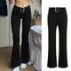 thumbnail image 2 of Pantalones casuales de mujer Pantalones de campana de cintura baja Cinturón negro Pantalones vaqueros delgados para mujer Fridja  hfkajh101938, 2 of 9