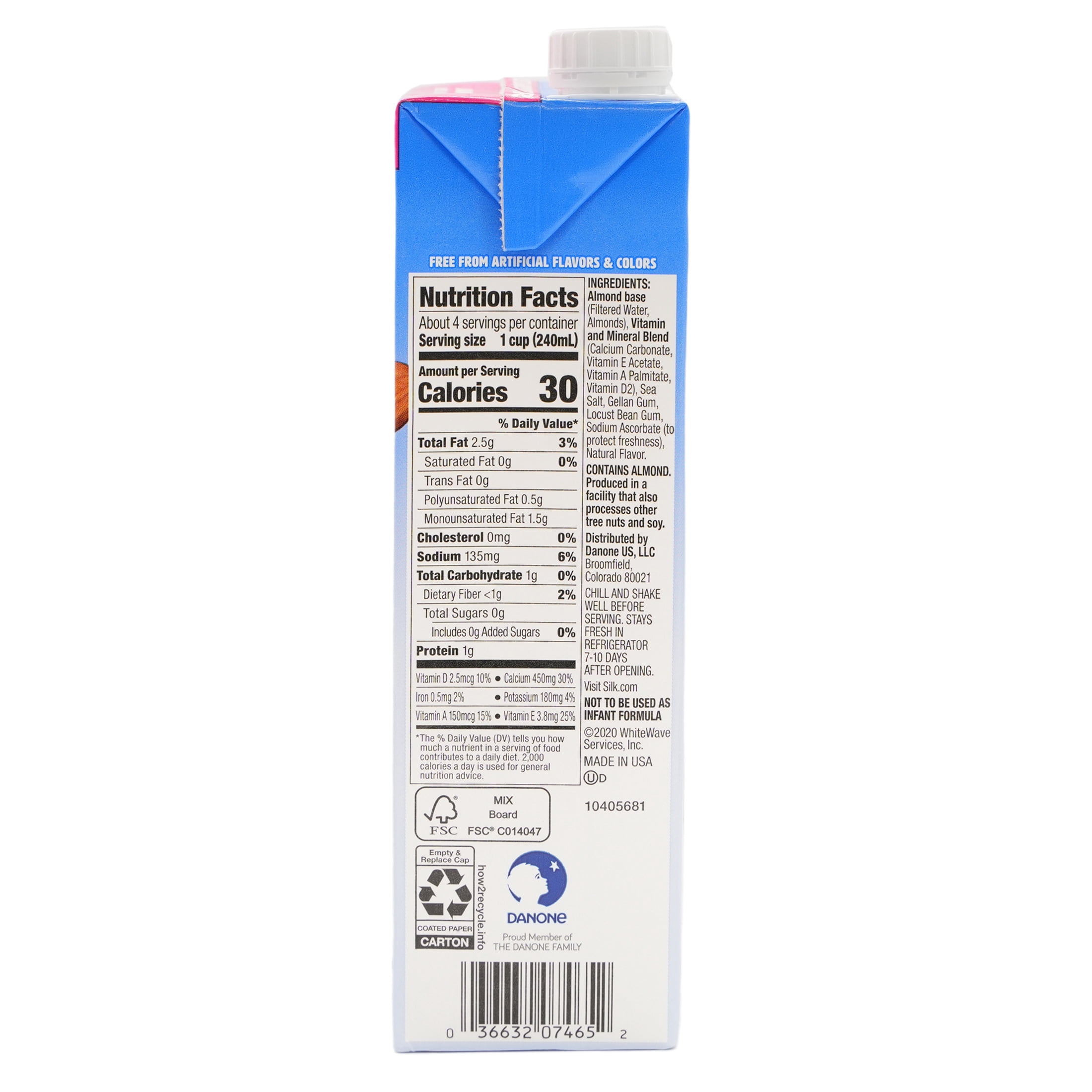 Silk Pure Almond 32 oz. Unsweet, 30 calories, Carton