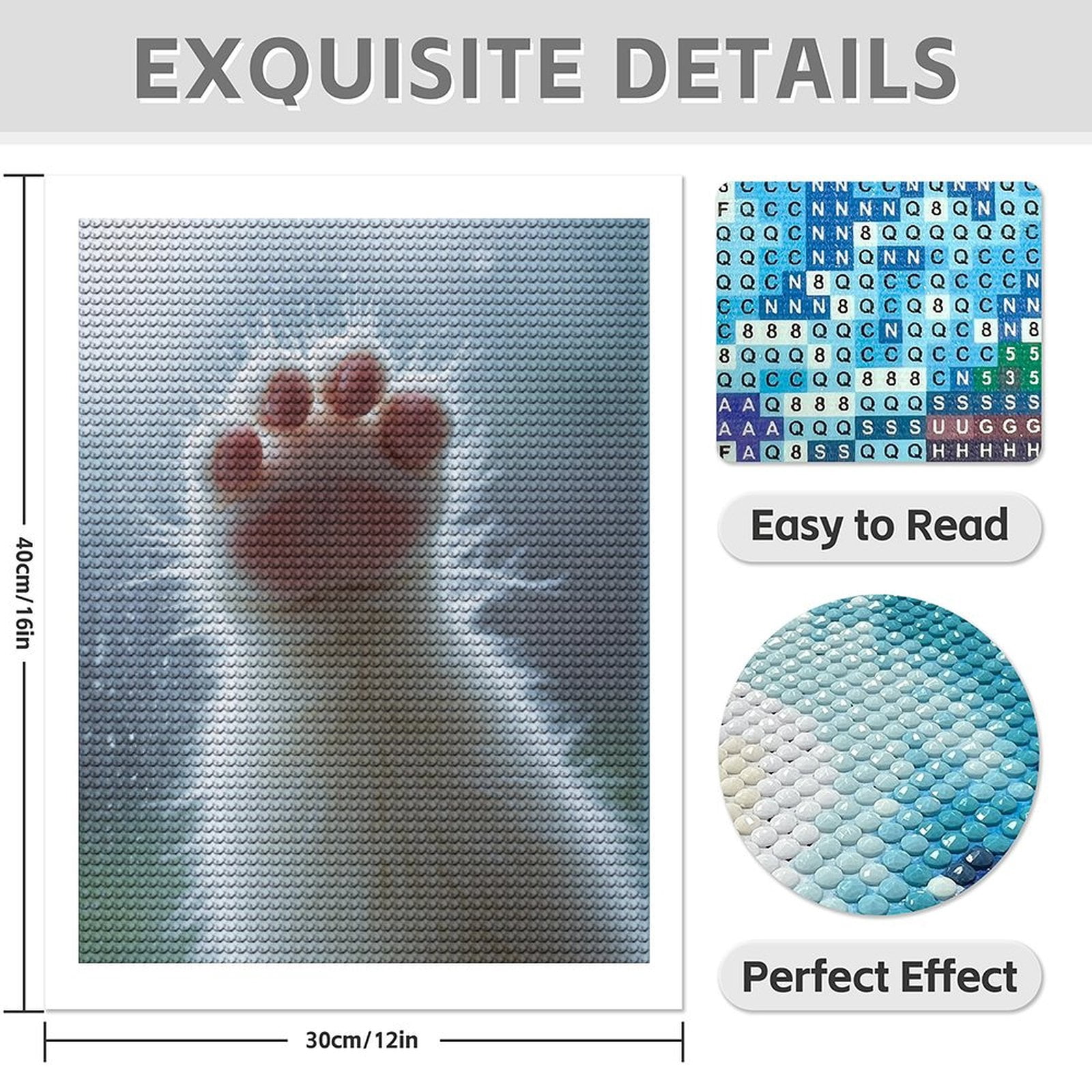 Diamond Art Kit for Adults, Feline Paw Against Glass Window Diamond Painting for Adults Beginners, DIY Diamond Art Painting Kits, 5D Diamond Painting Crafts for Home Decor 12x16 Frameless