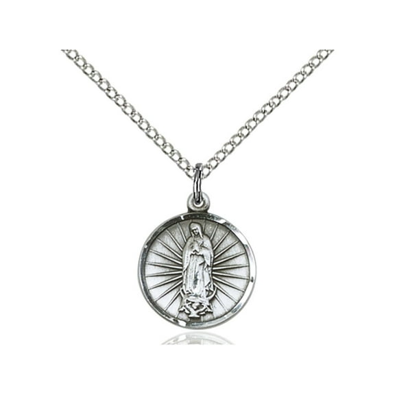 Sterling Silver Our Lady of Guadalupe Pendant 5/8 X 1/2 inches with 18 inch Sterling Silver Curb Chain