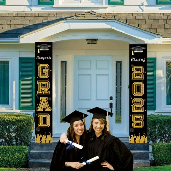Grad Gifts! Boovnll Graduation Banner, Large Gold Glitter Graduation Party Banner Congrats Grad Banner for Home, School, Door, Porch Graduations Party Supplies, Graduation Decorations 2025