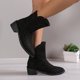 thumbnail image 4 of NECHOLOGY Botas Mujer Adulto Femenino Zapatos Botines mujer Moda Mujer Flock Otoño Tacones Cuadrados Slip On Dot Prints Botines Cortos Zapatos De Punta Redonda (Black, 8.5), 4 of 5