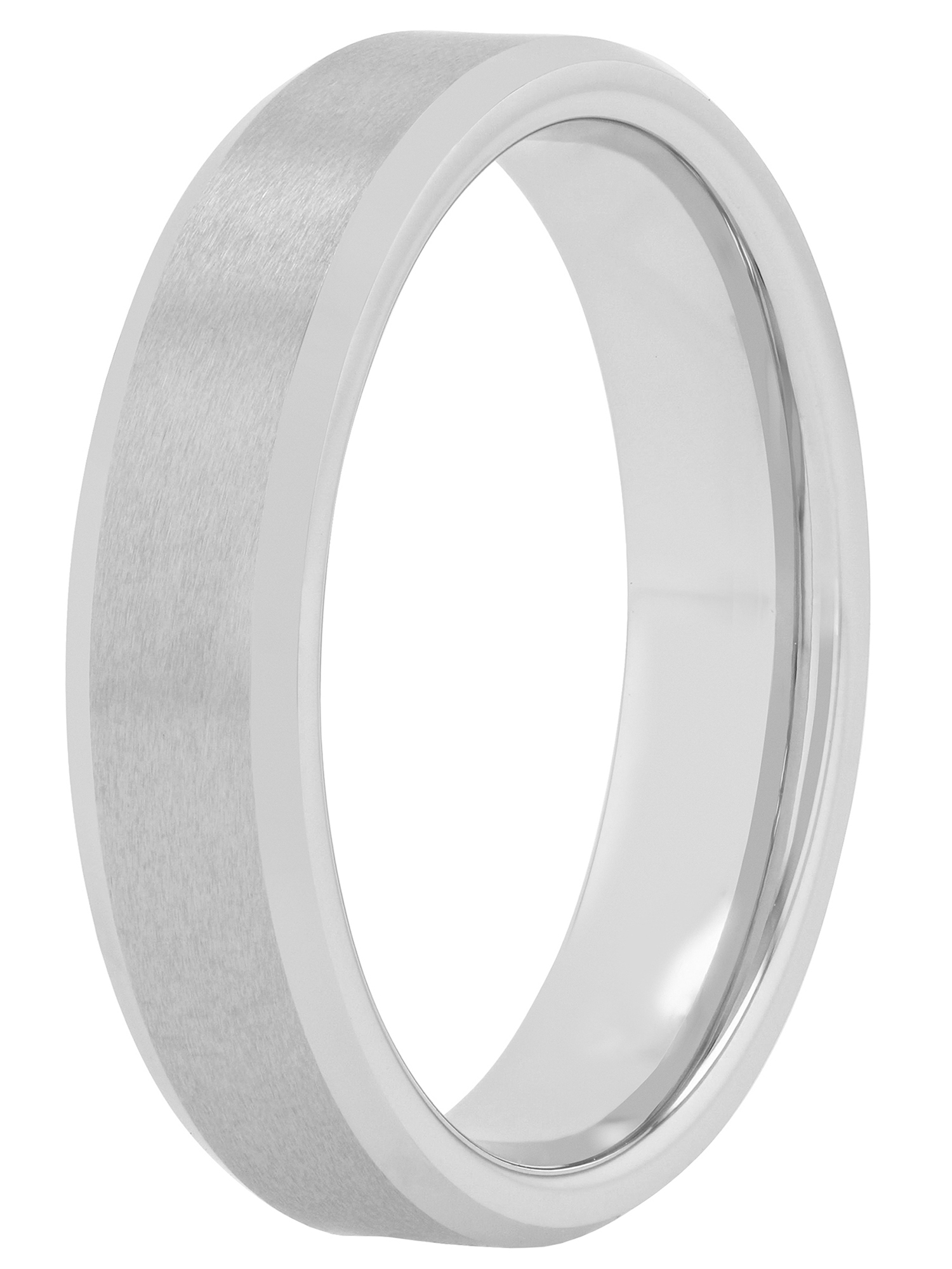 Mens Silver-Tone Tungsten 5MM Plain Beveled Comfort Fit Wedding Band - Mens Ring