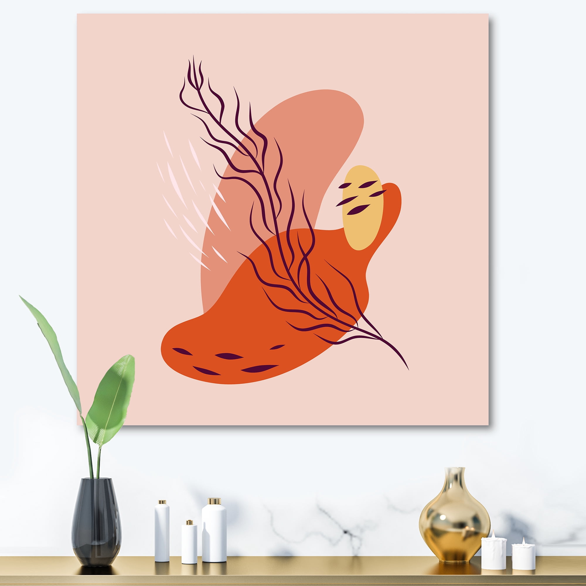 Designart ' Abstract Warm Colors Spring Leaf ' Modern Canvas Wall Art Print