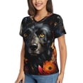 thumbnail image 2 of Vsdgher Colorful Floral Black Dog Women Shirts V Neck Short Sleeve Tops T-Shirt Basic Tees, S to 3XLSmall, 2 of 5