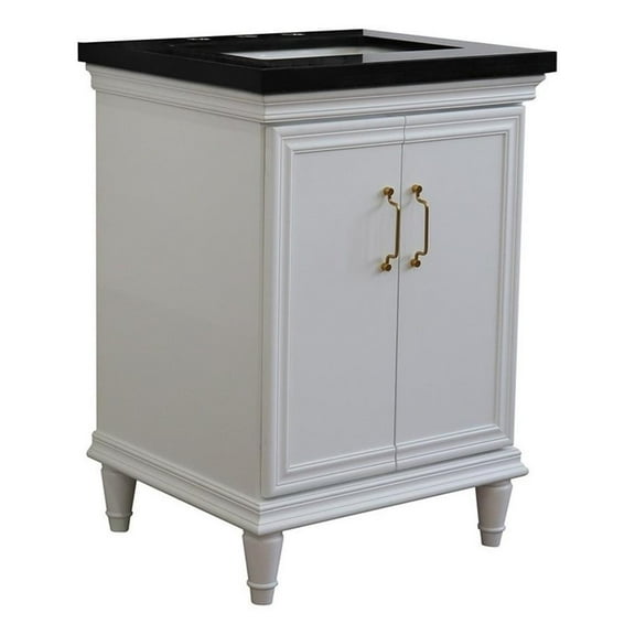 25 in. Single Wooden Vanity White with Black Galaxy Rectangle Sink