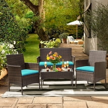 Lacoo 4 Piece Outdoor Patio Furniture Brown PE Rattan Wicker Table and Chairs Set with Cushions, Blue