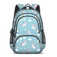 thumbnail image 2 of Unicorn and Heart Blue Pattern Backpack for School, Cute School Bag with Adjustable Shoulder Straps and Padded Back, 16.9"x12.6"x5.9", 2 of 3