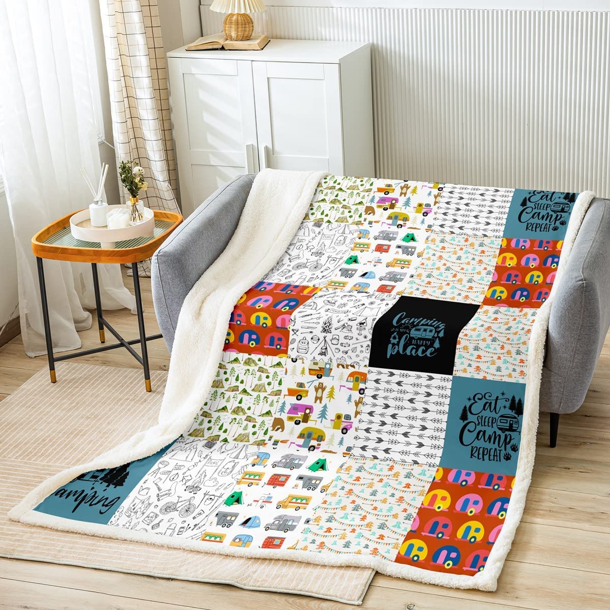Camping Themed Bed ThrowsCamper Travel RV Cars Throw Blanket for Kids