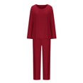 thumbnail image 5 of Summer Sales CNJKEHIUV Under $14 Women's Solid Round Neck Casual Home Wear Two Piece Pajamas Red M, 5 of 6