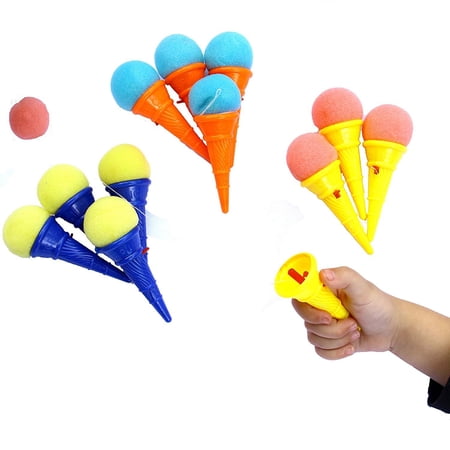 dazzling toys 4" Ice Cream Shooters - Pack of 12 - 4 Inch Overall Size Plastic Cone and Foam Ball on a String