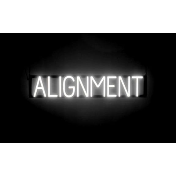 SpellBrite ALIGNMENT Neon-LED Sign for Business. 33.5" x 6.3" Ultra Bright, Energy Efficient, Long-Life LED. Visible Indoors from 500+ Feet with 8 Animation Settings (White)