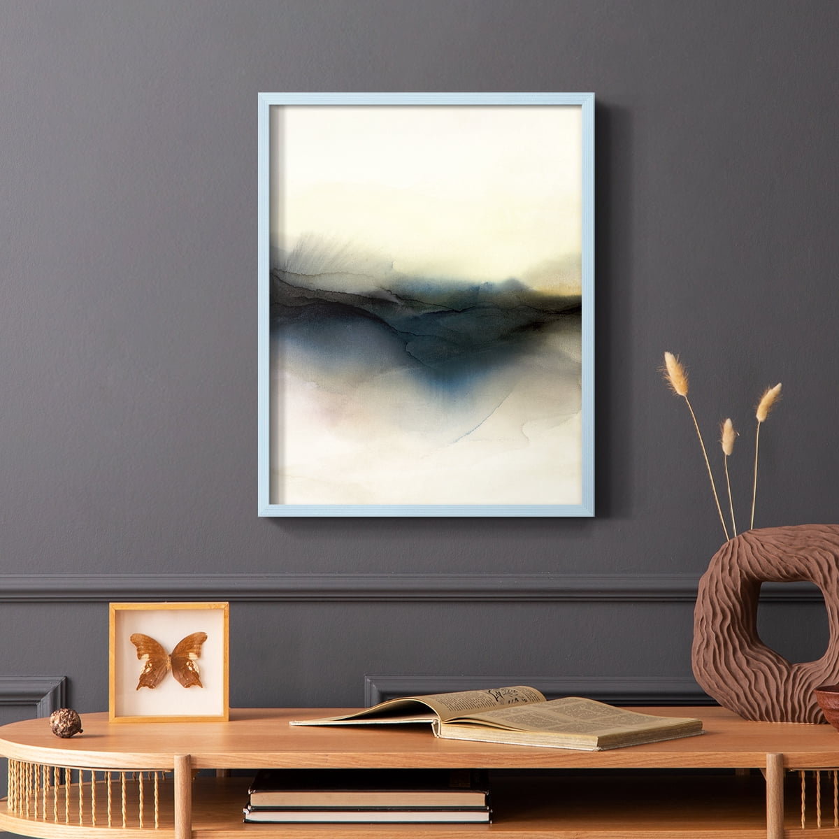 Continuum I Framed Print in Blue Solid Wood Framed Print No Nail Hanging
