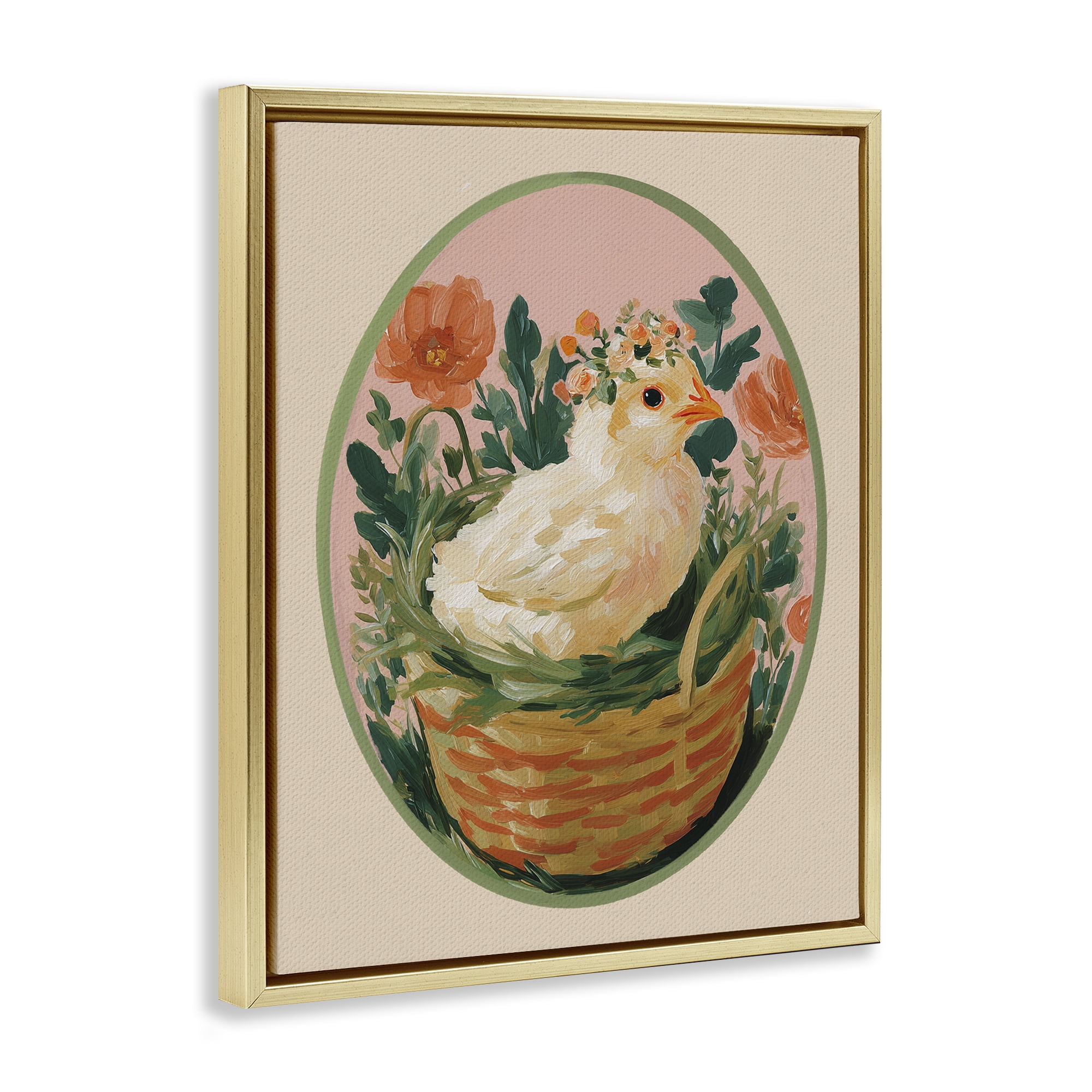 Stupell Industries Bloom Nest Chick Gold Framed Floater Canvas Wall Art, design by Yen