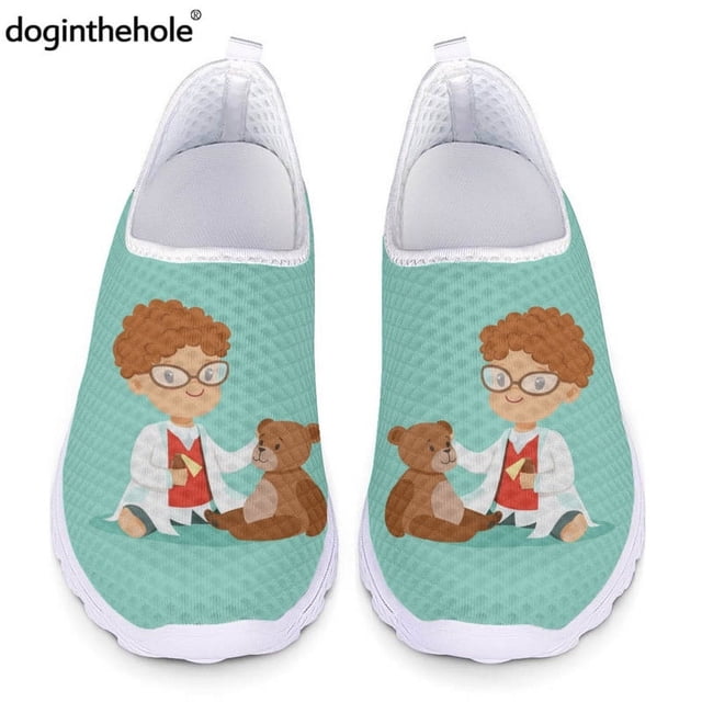 Doginthehole - Zapatos informales con dibujos animados de médicos para mujer, zapatos planos de malla transpirables para niños y estudiantes de escuela, mocasines ligeros para cosplay
