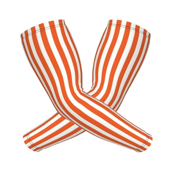 Orange And White Striped Sports Compression Arm Sleeves Football Baseball Basketball Cycling Tennis For Men Women