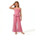 thumbnail image 3 of FRSASU Girls 2 Piece Sets Sleeveless Ruffled Hem Pleated Tops and Wide Leg Pants Summer Outfit Clothes for 4-15 Years Pink, 3 of 9