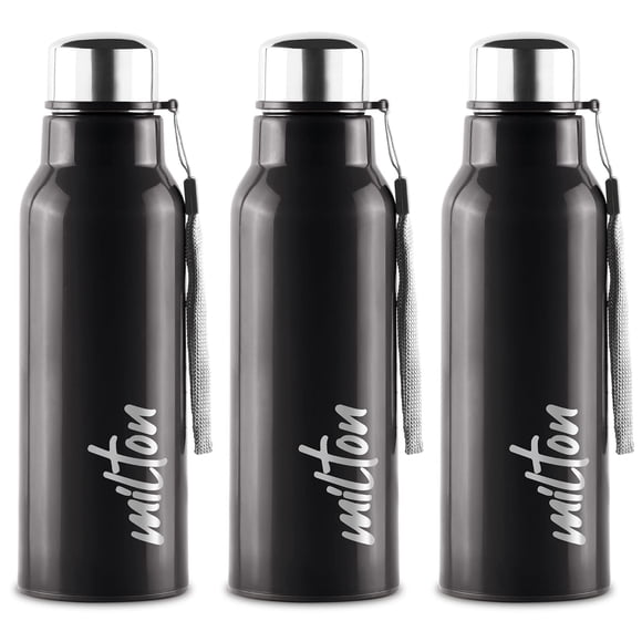 Steel Fit 600 PU Insulated Inner Stainless Steel Water Bottle Set Of 3 - 520ml Each, Black | Hot & Cold Travel Bottle - Ideal For Home, Office, Gym, Travelling | Leak Proof, BPA Free