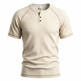 thumbnail image 3 of Men's Short Sleeve T-ShirtWaffle Henley , Contrast Stitching Raglan Sleeve Breathable Summer Casual Top,Khaki,L, 3 of 7