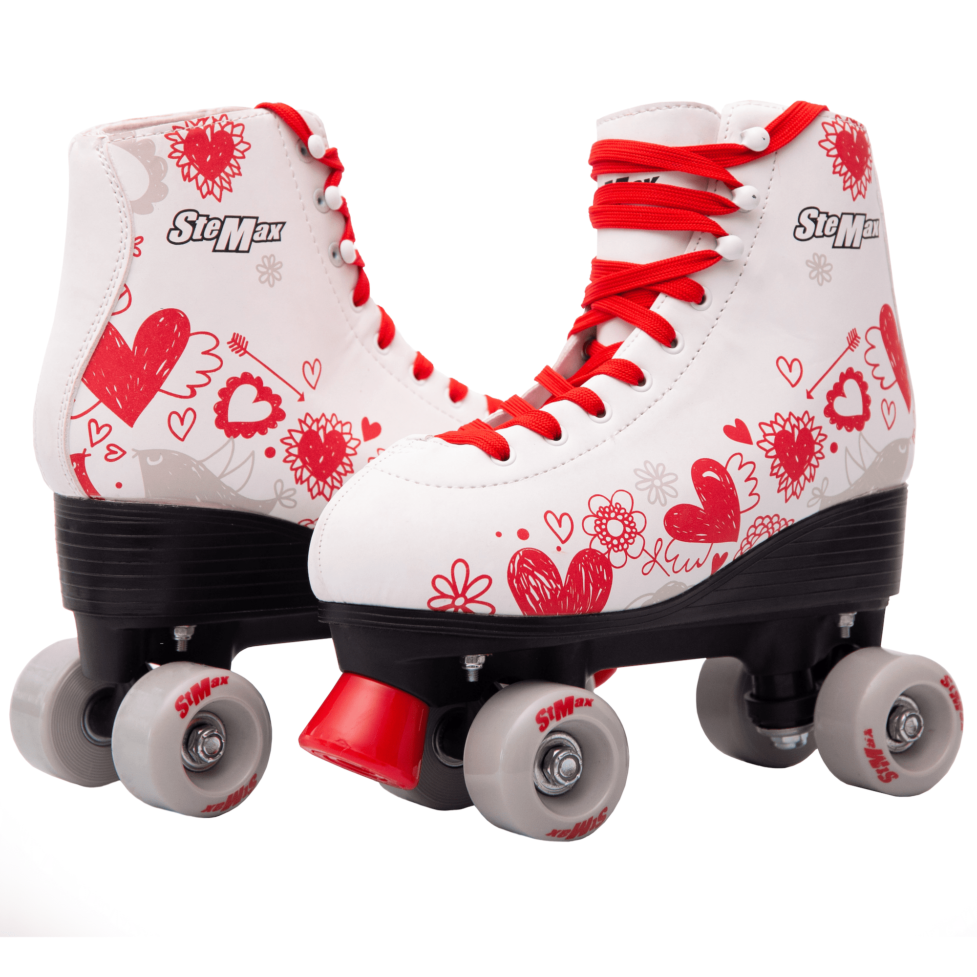 Quad Roller Skates for Girls and Women Size 8 Adult White and pink Heart Derby 
