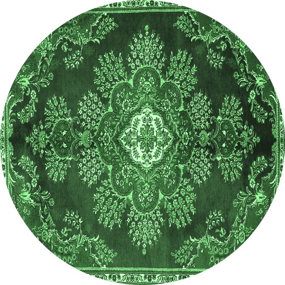 Ahgly Company Indoor Round Medallion Emerald Green Traditional Area Rugs, 3' Round