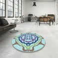 thumbnail image 3 of Ahgly Company Indoor Round Patterned Light Aquamarine Green Area Rugs, 3' Round, 3 of 6