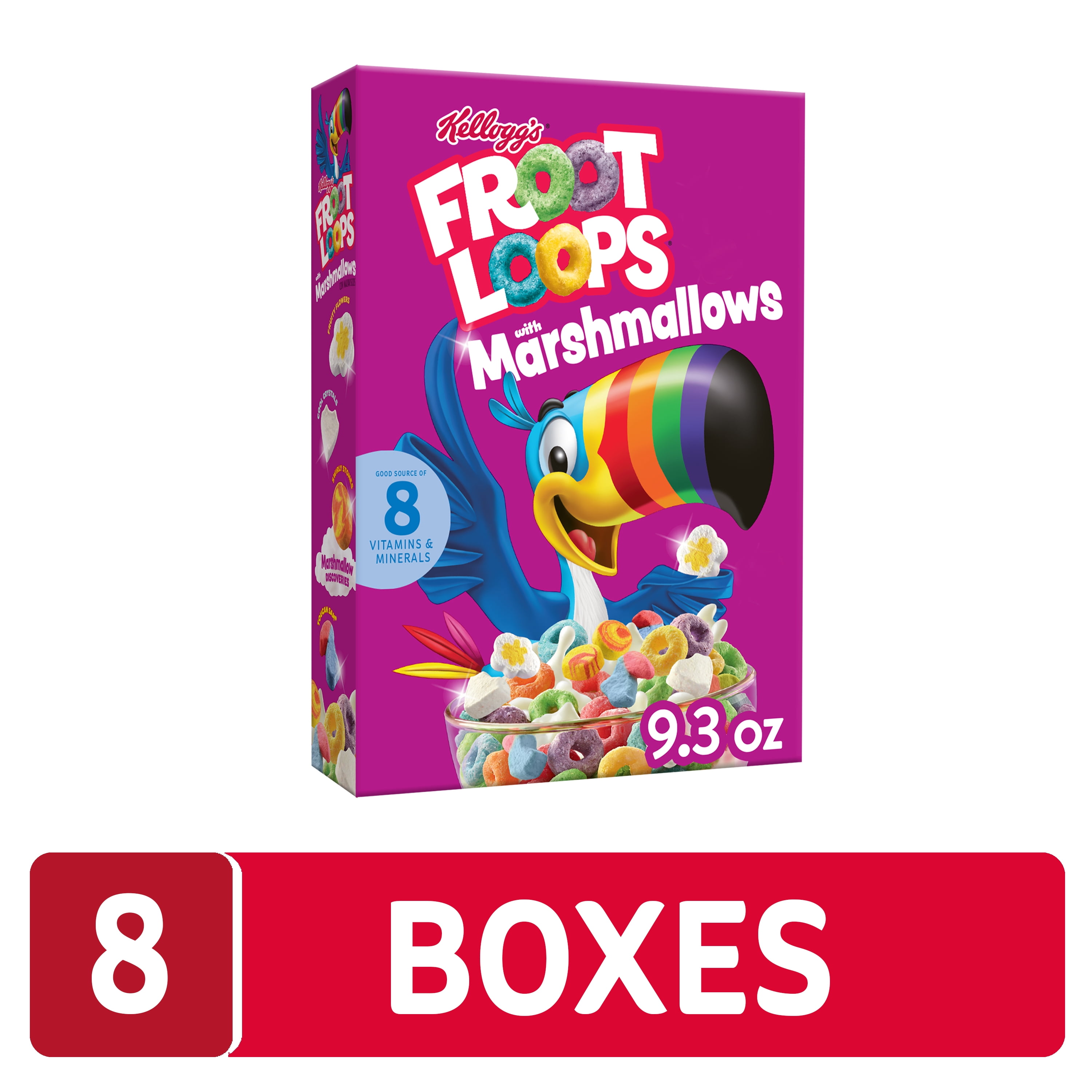 (8 pack) Kellogg's Froot Loops Original with Marshmallows Breakfast Cereal, 12g Whole Grains, 9.3  oz