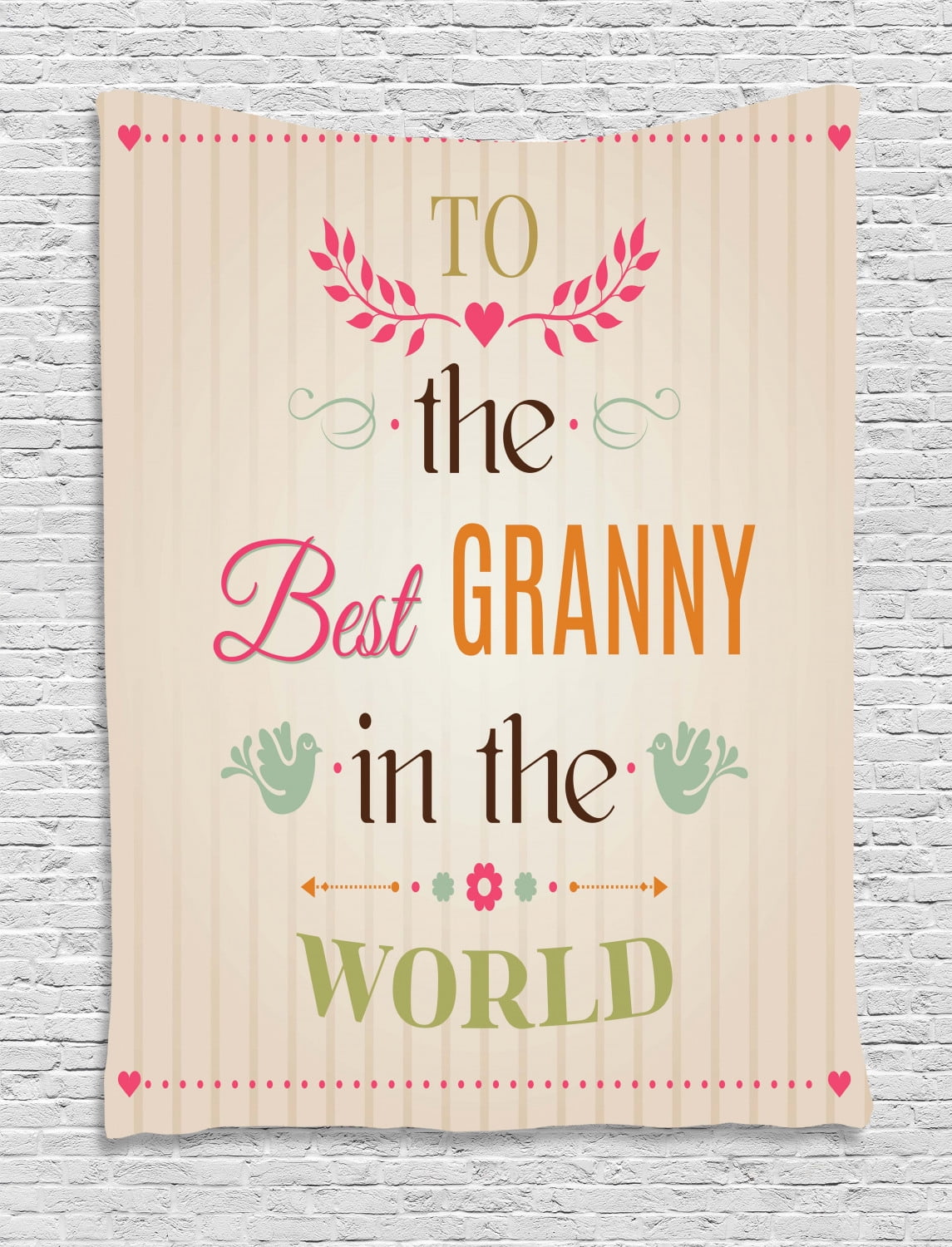 Grandma Tapestry, Best Granny Quote with Bird Silhouettes Leaves and