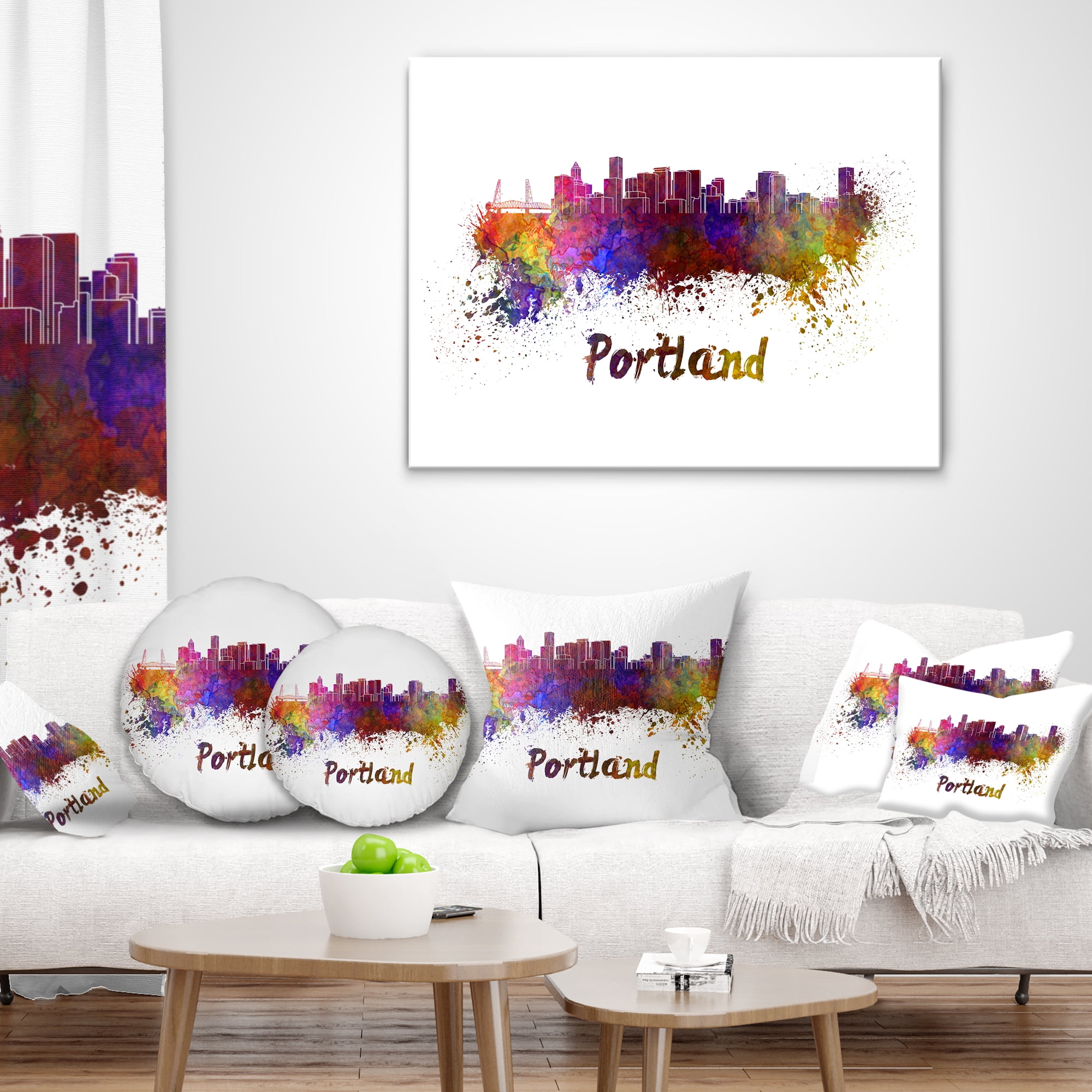 Designart Portland Skyline - Cityscape Throw Pillow - 16x16