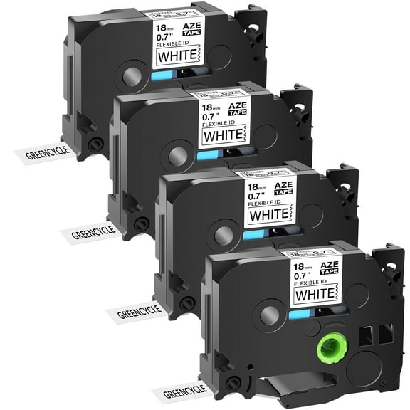 GREENCYCLE 4PK Compatible for Brother P-touch 18mm x 8m Black on White TZ TZe TZe-FX241 TZ-FX241 TZe-241 TZ-241 Flexible ID Cable Wire Label Tape