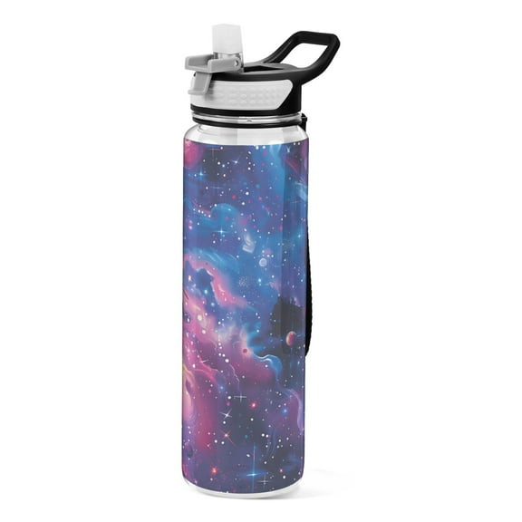 Surreal Stars Planets Galaxy Transparent Sports Water Bottle with Straw BPA Free Tritan 32oz for Kids Adults Capming Sports Gym School