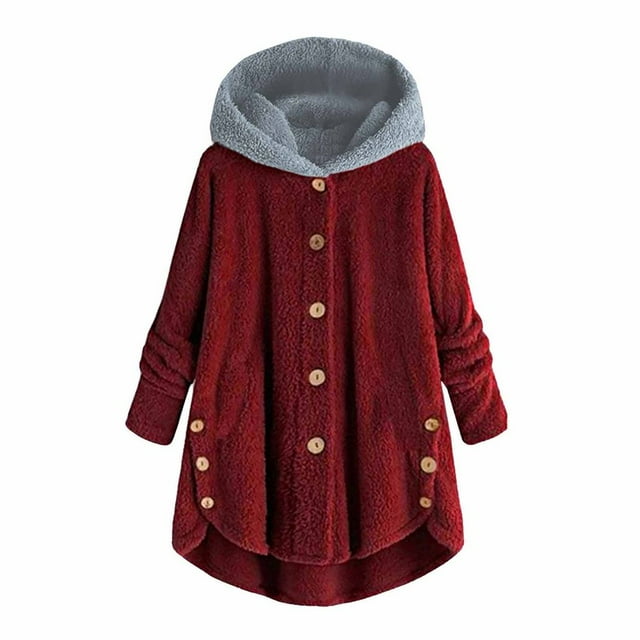Womens Cardigan Plus Size Button Plush Tops Hooded Loose Cardigan Wool Coat Winter Jacket Navy Xl