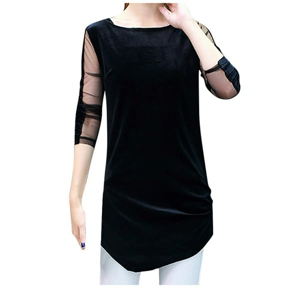Labakihah t shirts for women Lady Fashion Women Velvet Irregular T-Shirt Top Sweatshirt Long Sleeve Blouse Black
