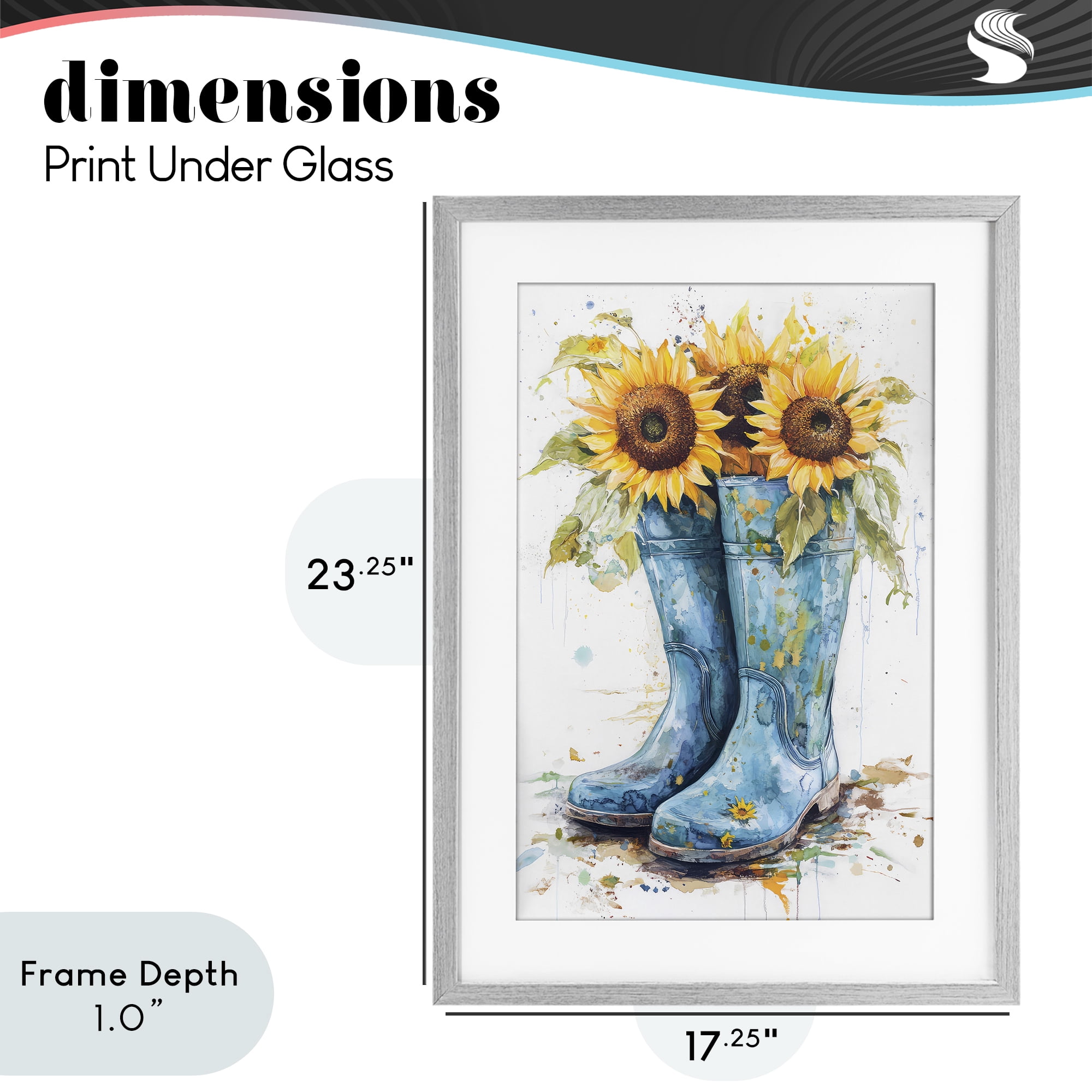 Stupell Industries Blue Rain Boots & Sunflowers Gray Framed Print Under Glass, design by Tina LeCour