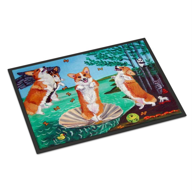 "Caroline's Treasures 7319MAT Corgi Nacimiento de Venus Tapete para interior o exterior, 18 x 27", Multicolor " Caroline's Treasures 7319MAT