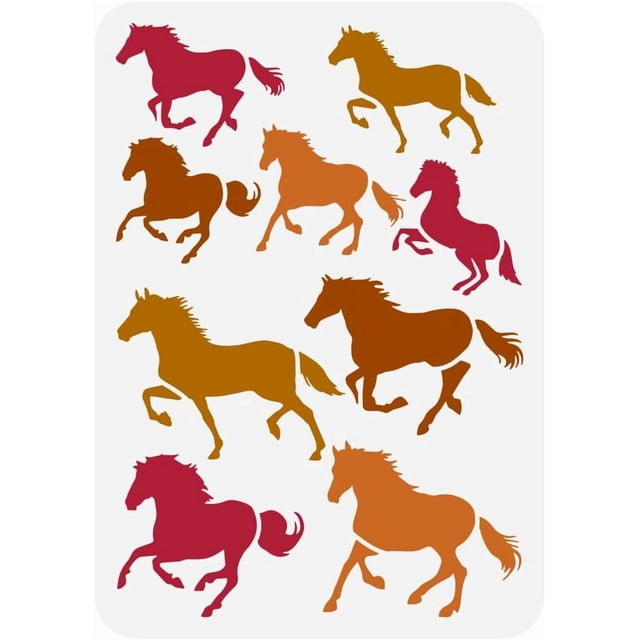 Plantilla de plástico PET de 8,3 x 11,7 pulgadas con diseño de caballos al galope para pintar. Plantilla hueca para dibujo de caballos al galope. Plantilla con temática animal.