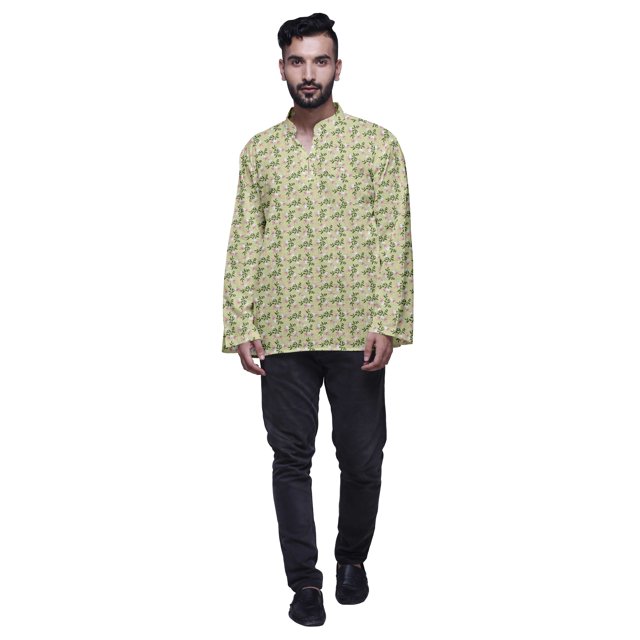 Atasi Chemise Kurta en Coton à Patte de Boutonnage pour Hommes Imprimée Courte Décontractée