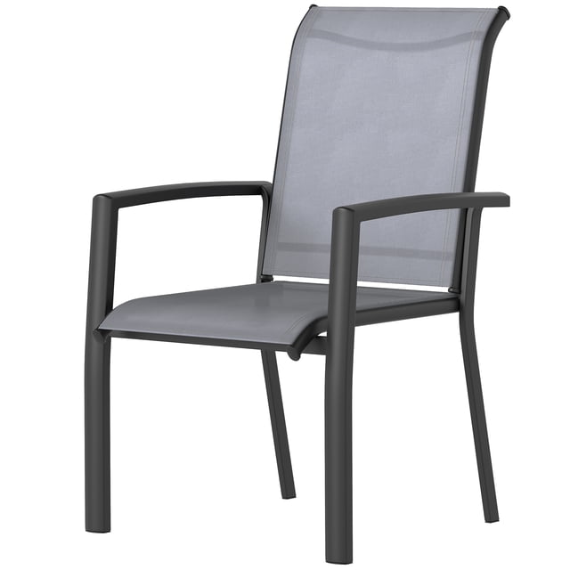 CoSoTower Stackable Patio Chairs Set of 4, Outdoor Dining Chairs with All Weather Breathable Mesh and Armrests, Grey