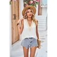 thumbnail image 3 of XCHQRTI Lace Flower Vneck Women Shirt Solid Color Blouses Sleeveless Hollow Casual Trendy Tshirt, 3 of 8