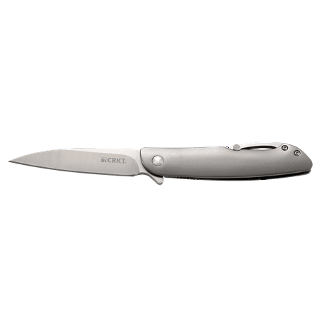 CRKT Swindle K240XXP Folding Knife with 8Cr14Mov Satin Finish Plain Edge Drop Point Blade and Grey Stainless Steel Handle with Tensioned Pocket