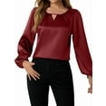 thumbnail image 2 of Women'S Satin Casual Long Sleeve Shirt, Elegant Business Work Top, Formal Autumn Outfit for the Office Wine Red L, 2 of 8