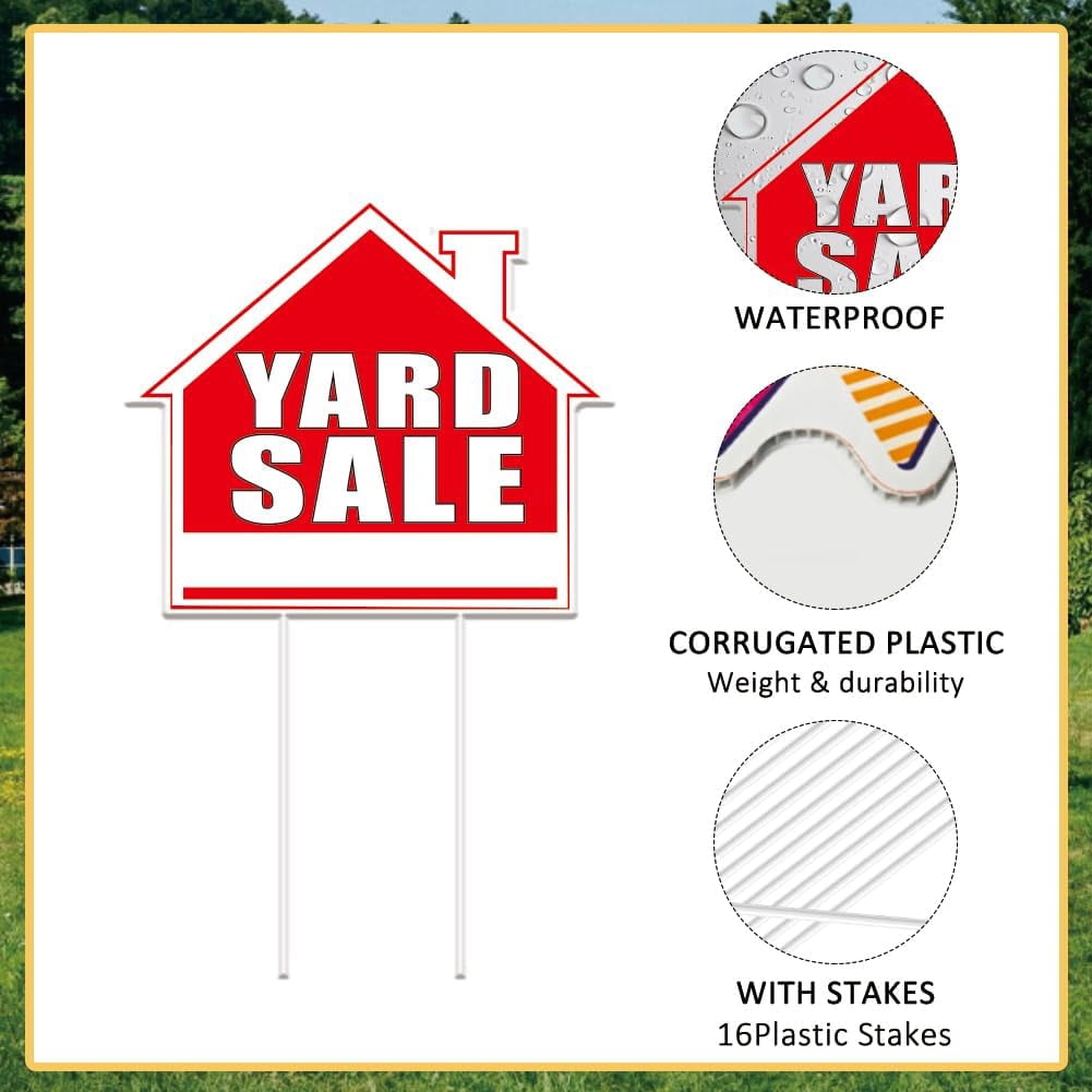 1set 9Pcs Yard Sale Yard Sign with 18 Stakes Courtyard Auction Lawn Decorations Courtyard Sale Waterproof Sign Yard Outdoor Red and White Lawn Decorative Sign for Garden Lawn Decoration Colorful