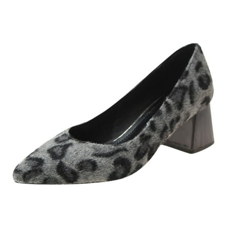 

NECHOLOGY Closed Toe Shoes for Women Fashion Summer And Autumn Women Pumps Leopard Print Medium Heel Breathing Pump Grey 6.5