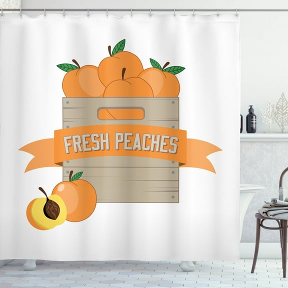Ambesonne Peach Shower Curtain, Fresh Ripe Fruits in a Box, 69"Wx70"L, Apricot Dusk and White