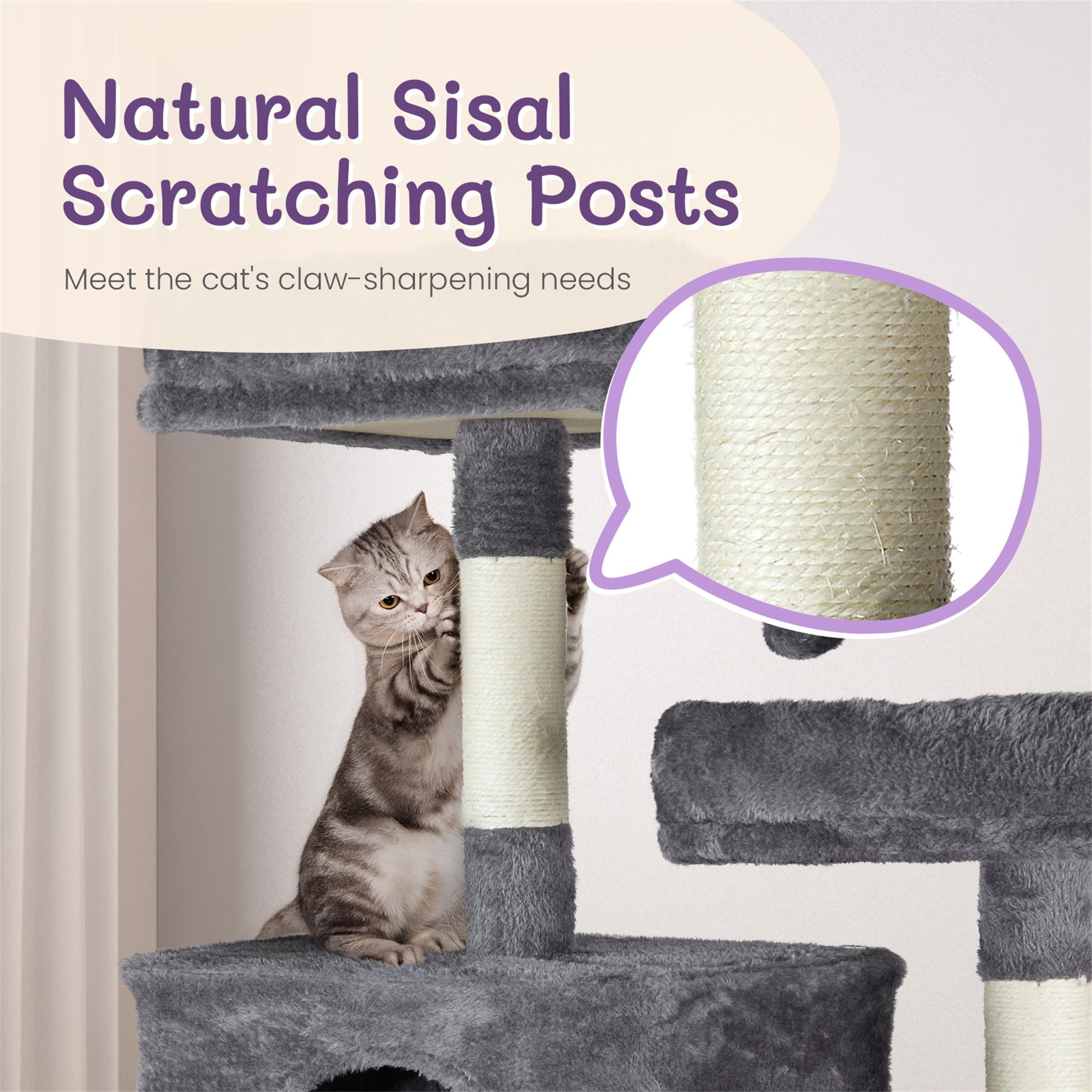 Kadyn 65" Large Cat Tree Tower, Cat Tree House for Indoor Cats with Padded Platform Bed, Toy Balls, Cozy Condo and Sisal Scratching Posts, Gray
