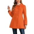 thumbnail image 1 of Abrigo largo de invierno de doble botonadura con cuello Peter Pan para mujer Inspire Chic en color naranja, talla XS, 1 of 5