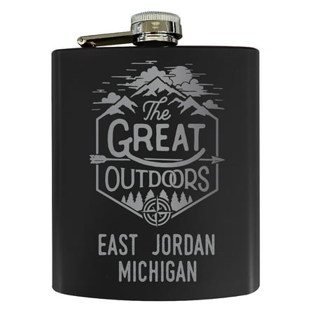 

East Jordan Michigan Laser Engraved Explore the Outdoors Souvenir 7 oz Stainless Steel 7 oz Flask Black