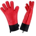 thumbnail image 1 of 1 par de manoplas para parrilla de horno resistentes al calor, accesorios largos antideslizantes e impermeables para guantes de barbacoa para hombres y mujeres, agarraderas de silicona negras, rojo, 1 of 3
