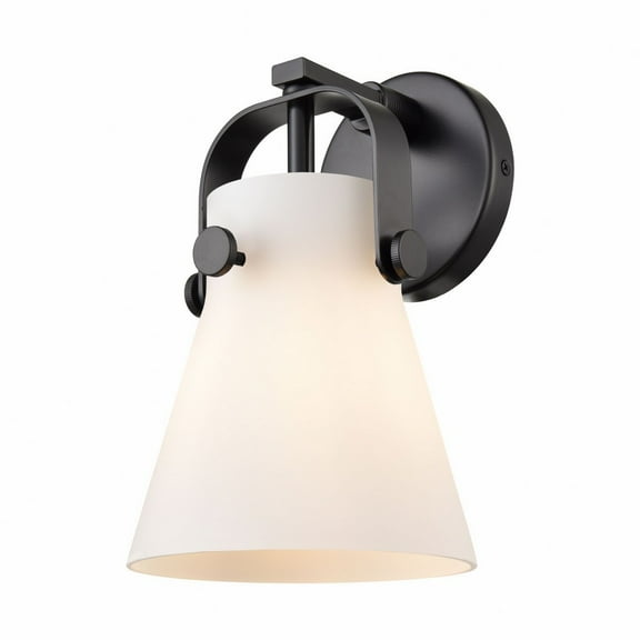 423-1W-BK-G411-6WH Innovations Lighting Pilaster II Cone - 1 Light Wall Sconce-10.13 Inch Tall and 6.5 Inch Wide-Matte Black Finish-Matte White Glass